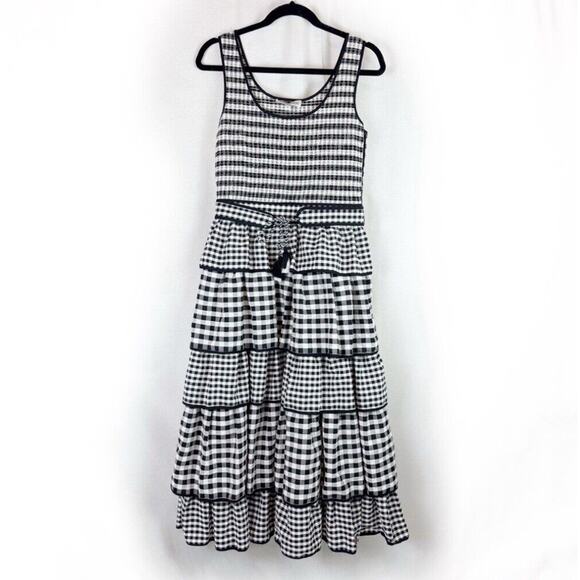 HUNTER BELL Andrea Black White Gingham Checkered Tiered Ruffle Dress Size 6 - Picture 2 of 6